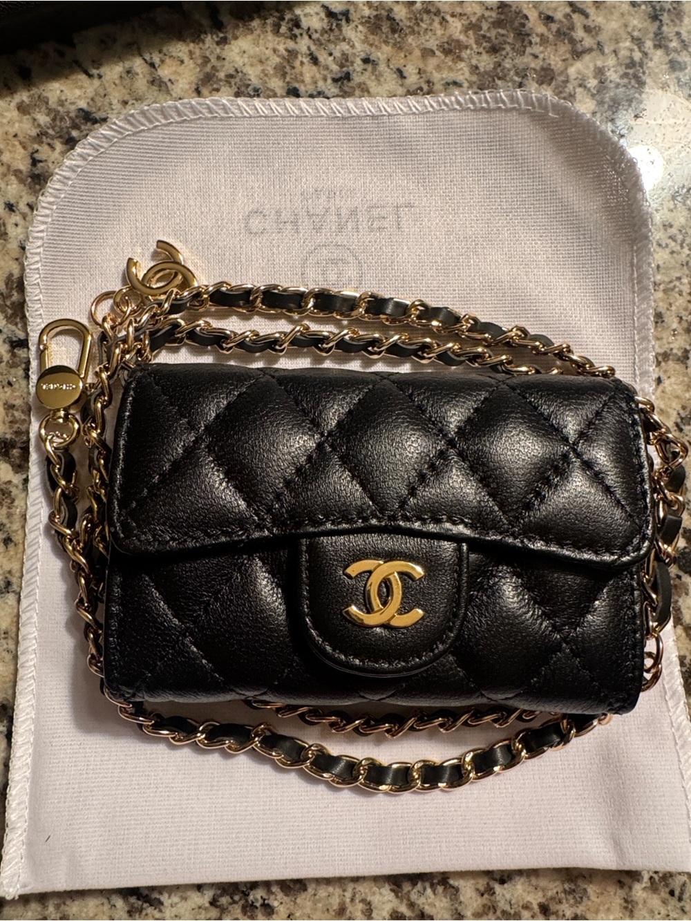 CHANEL Black Quilted Mini Wallet-on-Chain with Gold CC - Picture 5 of 5
